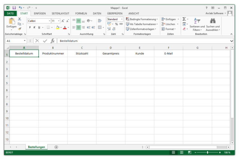 Inbox2DB - Zieldatenbank Excel