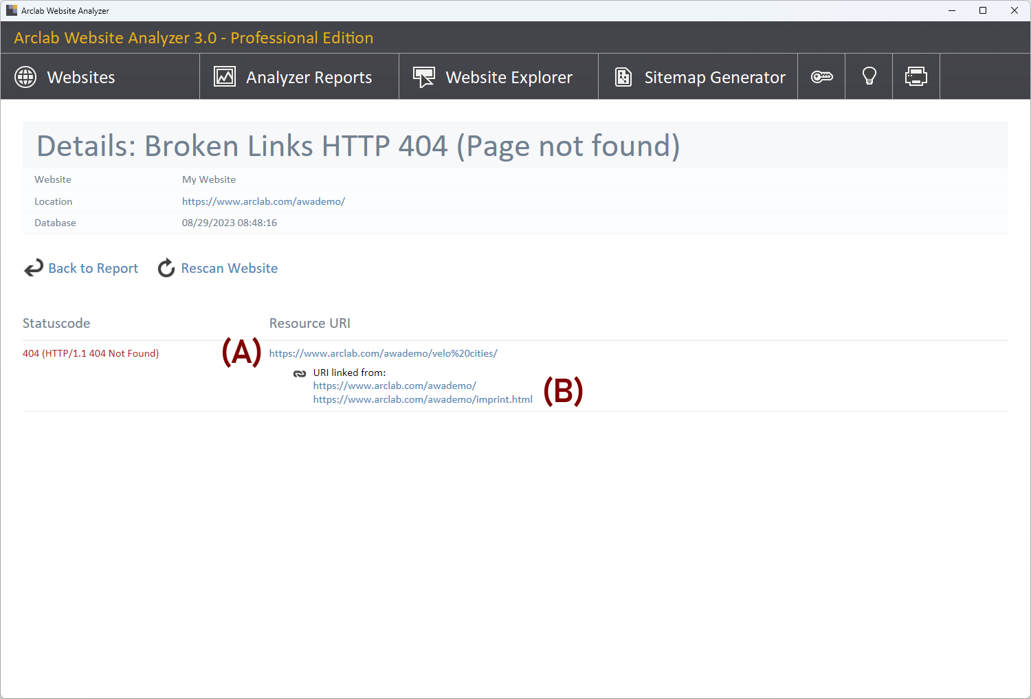 Details: Broken Links HTTP 404 (Page not found)