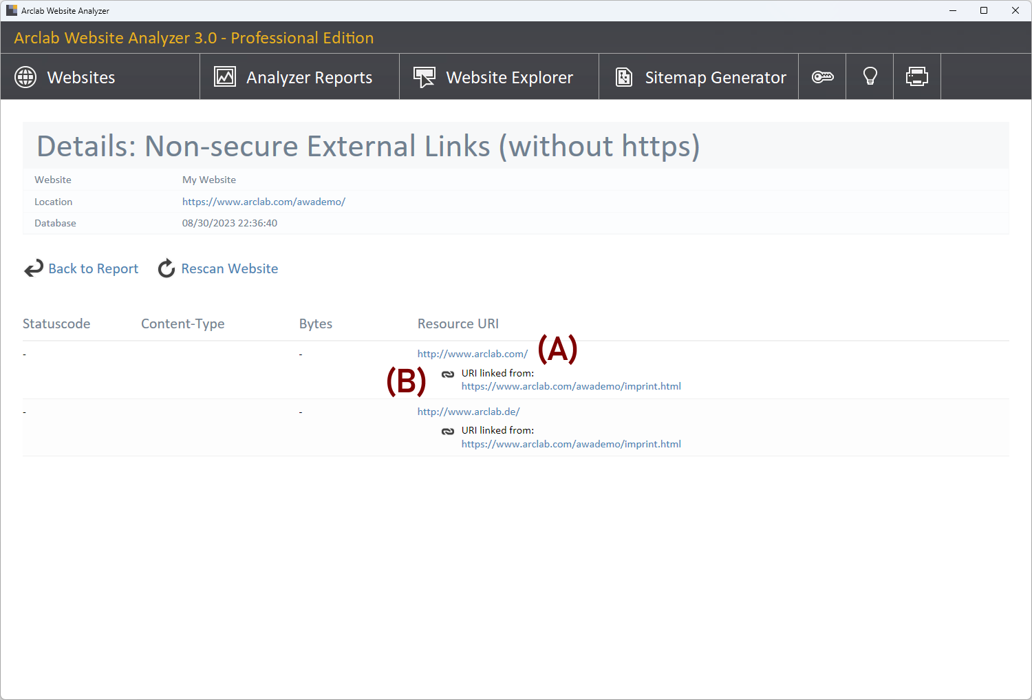 Details: Non-secure External Links (without https)