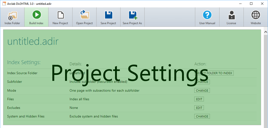 User Interface Project Settings