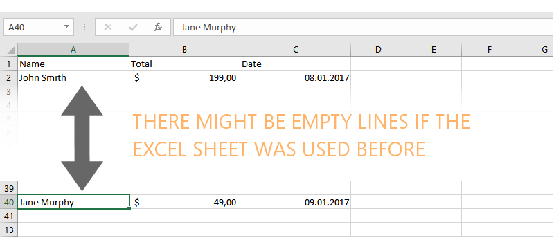 Empty Lines in Excel